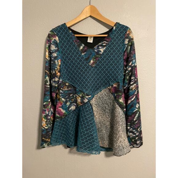 Womens Tunic Top Size 2X Wool Blend Mixed Media Abstract Stretch Art to Wear - Picture 1 of 7